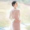 Chuchan Clothes New Chinese Style National Style Improved Cheongsam Women's High-end Autumn and Winter New Pink Fake Two-piece Temperament Retro Dress Pink L (Ready Stock)