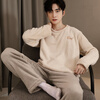 Anjiren Men's Pajamas Men's Autumn and Winter Plus Velvet Flannel Pullover Can Be Weared Outside Home Clothes Set Embroidered Rice 2XL