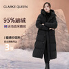 CLARKE QUEEN 95% white goose down down jacket for women long over the knee 2025 new loose thickened jacket trendy black XS (160) (80-115 catties card size shot small)