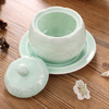 LIFEEYES celadon water-proof stew pot, ceramic tableware, bird's nest dessert, lotus bamboo dragon, white porcelain with lid, Bu Bu Liansheng (green)-400ml