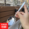 Stainless steel large spoon household square serving spoon male spoon high-end long handle large spoon serving spoon thickened serving spoon high-end bright serving spoon 5 pieces