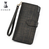 Golden Fox Women's Wallet Long Spring and Summer New Korean Style Cowhide Multifunctional Wallet Mobile Phone Zipper Clutch Women's Cowhide Bag Black