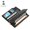 Golden Fox Women's Wallet Long Spring and Summer New Korean Style Cowhide Multifunctional Wallet Mobile Phone Zipper Clutch Women's Cowhide Bag Black