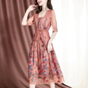 インクの美しさ2022年夏の高級高級ファッション気質オールマッチシルクドレス