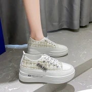 Xiaoxiangfengレディースシューズ2022春と秋新しいインナーハイトニング小さな白い靴プラットフォーム厚いソールの靴オールマッチカジュアルキャンバスシューズホワイト39