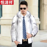 Hengyuanxiang Mink Fur Coat Men's Mink Fur Men's Fur All-in-One Men's Fur Coat Casual Fashion Classic Cross Mink Whole Mink Fur Abrigo de piel de visón Winter New Hooded White L