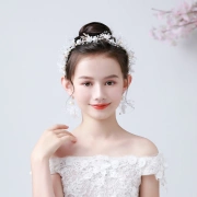Wieniec nakrycia głowy dla dzieci koreański styl super bajkowy las opaska z koroną księżniczka kwiat dziewczyna głowa kwiat ślubna dziewczyna akcesoria wydajności różowy pałąk + klips do ucha + kwiat na nadgarstek