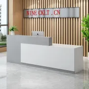 Prosta i nowoczesna recepcja recepcja informacja sklep odzieżowy salon kosmetyczny kasa lada biały + imitacja marmuru biały wzór kamienia / lewa wysokość 360x60x102