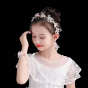 Wieniec nakrycia głowy dla dzieci koreański styl super bajkowy las opaska z koroną księżniczka kwiat dziewczyna głowa kwiat ślubna dziewczyna akcesoria wydajności różowy pałąk + klips do ucha + kwiat na nadgarstek