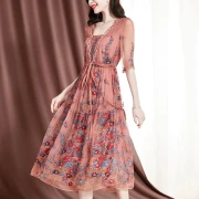 インクの美しさ2022年夏の高級高級ファッション気質オールマッチシルクドレス