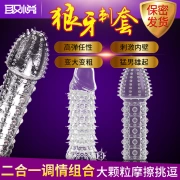 Pleasant mace condom male condom thorn sleeve lengthened and thick thread large particle lock fine ring adult sex toys toy dragon scale sleeve + vermillion bird