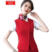 Yiqingzi chaleco rojo femenino corto profesional chaleco delgado traje versión coreana traje de primavera y verano chaleco chaleco mono azafata uniforme recepcionista reunión anual hebilla oscura chaleco chaqueta chaleco rojo único S