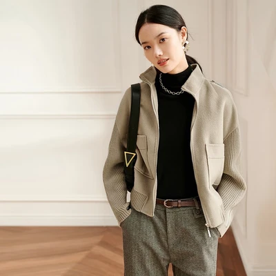 ヤンユーウォームショートウールコートレディース冬21コミューターオールマッチオールマッチレディースウエスタンスタイルウールジャケットカーキm 38