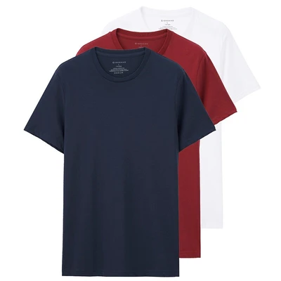 ジョルダーノ3パックtシャツメンズ半袖tシャツコットンラウンドネックインナーtシャツメンズコットンハーフスリーブシャツ ロゴホワイト ロゴネイビーブルー ロゴレッド