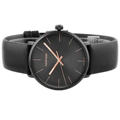 CK Calvin Klein High noon series watch black leather black dial gold needle  quartz men's watch
