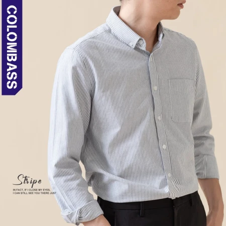 Colombass pure cotton striped long-sleeved shirt men's autumn new Oxford non-ironing anti-wrinkle business casual shirt [select listed company fabrics] gray stripe L/175