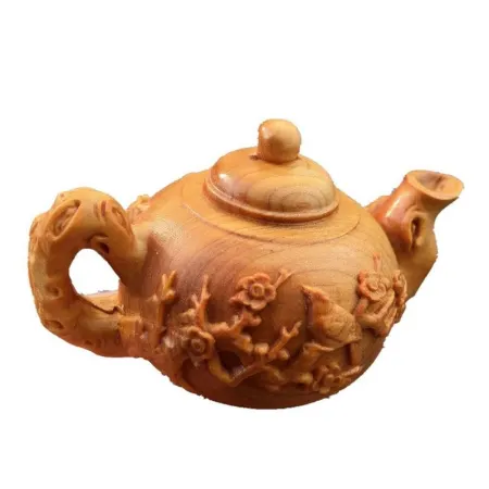 2022 new style teapot hand play unpopular handle piece cypress boxwood handle handle pot wood carving pendant mahogany teapot hand play handle piece solid wood ornament text play J69-boxwood