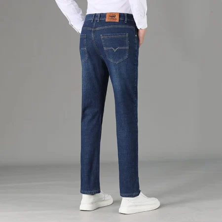 Cartelo Crocodile Jeans Men's Straight Loose Elastic Large Size Four Seasons Casual Long Pants Washed Trendy Denim Blue 34