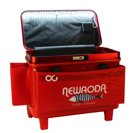 New fishing trolley case hard cover large wheel fish protection barrel multi-functional fishing box thickened fishing barrel fish barrel fishing gear bag A015 high style red water ripple with composite liner