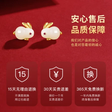 Zhenshang Silver Chinese Gold Rabbit Silver Earrings Women's Earrings Earrings Birth Year Birthday Gift for Girlfriend Wife Fashion Jewelry [High Quality Hetian Jade] Rabbit Earrings