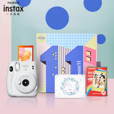Fuji instax stand immediately imaging camera mini11 exquisite gift box ice crystal white with 10 sheets of photo paper