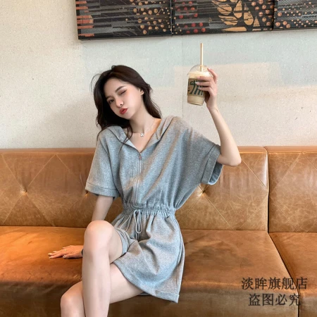 Light eyes support domestic products small casual sports one-piece wide-leg shorts suit women's summer new net red foreign style fried street jumpsuit gray M