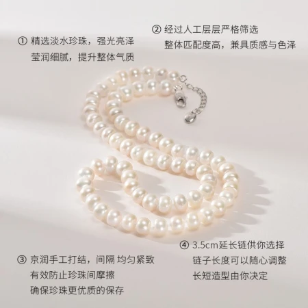 Jingrun Jingshu Freshwater Pearl Necklace Mother Style Strong Gloss Pearl Gift for Elders Gift for Mother and Mother-in-Law to Wife Gift for Girlfriend Birthday Jingshu/Steamed Bun Round/8-9mm43cm+3cm Alloy Lobster Buckle