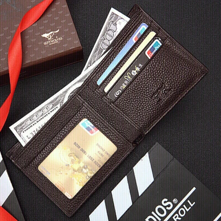 Septwolves Leather Wallet Men's Short Top Layer Cowhide Card Holder Ticket Clip Gift Box for Boyfriend Husband Valentine's Day Gift