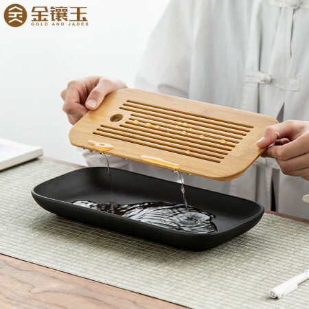 Gold inlaid jade tea tray saucer Kung Fu tea accessories household simple tea table Xiaoya tea tray