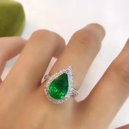 Nanyang Peninsula Colombian emerald ring 18K golden yellow inlaid diamond color treasure ring celebrity temperament fashion jewelry gift for girlfriend wife [custom deposit] Contact customer service to order, deposit 6000