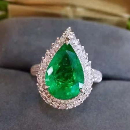 Nanyang Peninsula Colombian emerald ring 18K golden yellow inlaid diamond color treasure ring celebrity temperament fashion jewelry gift for girlfriend wife [custom deposit] Contact customer service to order, deposit 6000
