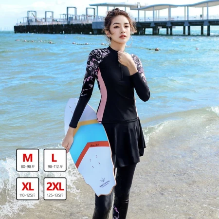 Yifu diving suit female split sunscreen tight jellyfish snorkeling suit long-sleeved trousers surfing suit swimsuit hot spring quick-drying suit black 2XL