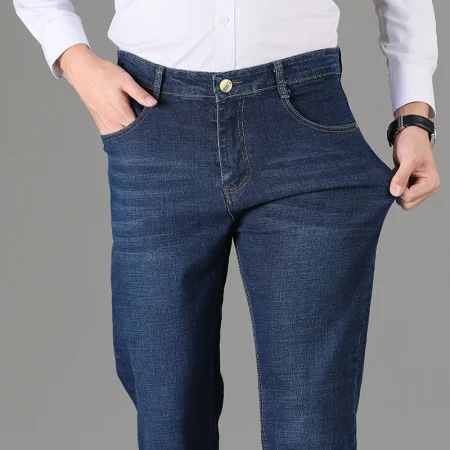 Cartelo Crocodile Jeans Men's Straight Loose Elastic Large Size Four Seasons Casual Long Pants Washed Trendy Denim Blue 34