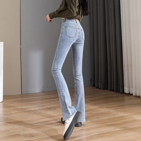 Yan Kou 2023 spring and summer dress micro flared jeans women's trousers high waist slimming all-match drape mopping pants elastic women's pants