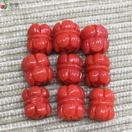 Yanhao [with authentication certificate] Taiwan coral red sardine carved double-headed lotus beads coral carving accessories beaded with beads loose beads coral color matching DIY coral loose beads natural coral double-headed lotus beads accessories 5.8-6.8MM 1