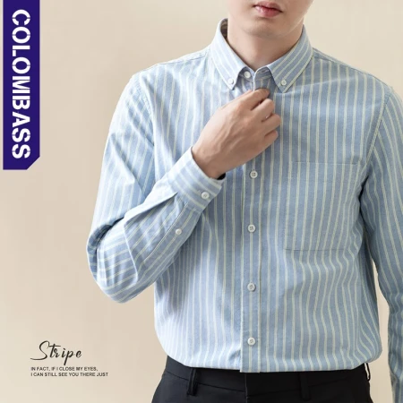 Colombass pure cotton striped long-sleeved shirt men's autumn new Oxford non-ironing anti-wrinkle business casual shirt [select listed company fabrics] gray stripe L/175