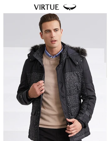 Fushen winter plus velvet thick cotton coat mid-length winter men's hooded cotton jacket large size cotton jacket men's winter style black mixed gray 00JD404HM 48 170/94