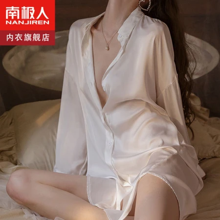 Antarctic people sexy nightdress ladies pajamas female spring and summer ice silk shirt pure desire wind temptation nightdress imitation silk home clothes one size fits all