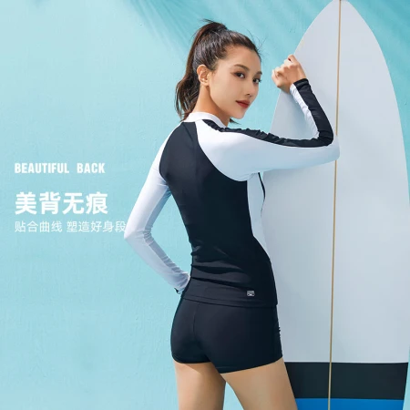 Li Ning LI-NING Swimsuit Ladies Professional Sports Split Boxer Swimsuit Female Conservative Slim Cover Belly Long Sleeve Student Swimsuit LNYT017 Black and White L