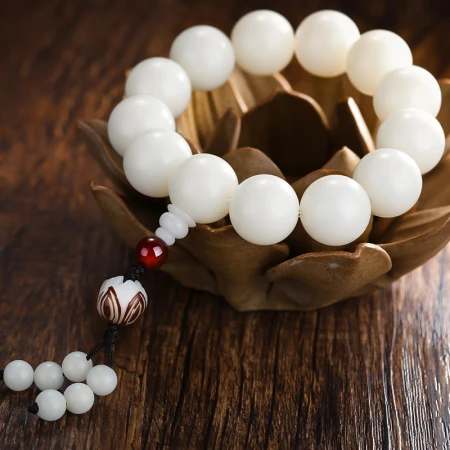 Shiyue Jewelry White Jade Bodhi Root Bracelet Wenwan Disk Play Hand-held Buddha Beads Rosary Bracelet Men's and Women's Lotus Handle 18mm