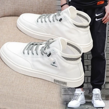 Semir trendy brand new men's shoes canvas shoes men's high-top 2022 new summer breathable men's shoes trend Korean version all-match white shoes casual trendy sneakers N801 rice green cloth surface 39