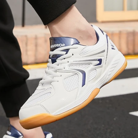 Pull back sports sneakers low top thick bottom non-slip table tennis shoes breathable mesh shoes men and women couple shoes shock-absorbing floor table tennis shoes suitable for indoor and outdoor 103HC white/dark blue 39/standard size
