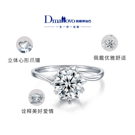 [Spot Flash] Mary Lay Diamond Ring Female White 18k Gold Proposal Diamond Ring Platinum Diamond Ring Shows One Carat Larger Effect Custom Wedding Female Ring Single Diamond Twist Arm Six Claws First Snow [Entry Huge Benefits] Main Stone 10 Points H/SI Circle 10