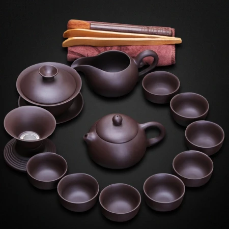 Xiangye complete set of raw ore Yixing purple sand pot kung fu tea set home office teapot tea cup cover bowl set tea set tea ceremony accessories 15 heads purple sand tea set gift box