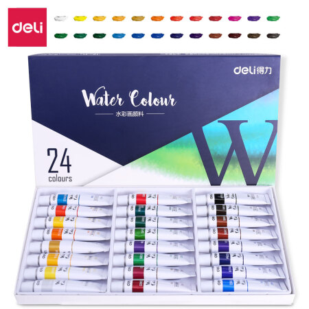 Powerful deli watercolor paint 24 colors 12ml large-capacity painting art dedicated portable professional-level student children's painting set portable tool sketching painting materials 73852