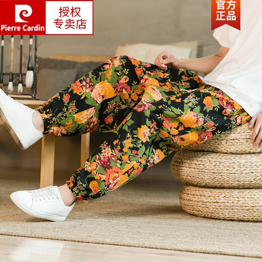 Pierre Cardin Chinesischer Stil gedruckter Sommer -Leinenhose Herren Baumwollwäsche Hose Los großer Laterne Harem Hosen Herren Grün 2xl