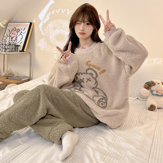 Jeunes mots d'amour pour les femmes pyjamas en automne et en velours de corail d'hiver plus en velours épaissis filles filles chaudes de vêtements de grande taille peuvent être portés à l'extérieur du WB6223 féminin L (85-100jin [Jin est égal à 0,5 kg]))