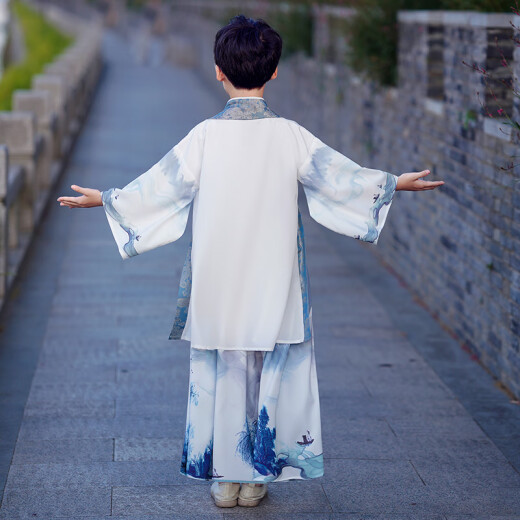安妮优儿男童汉服中国风少爷公子秋装儿童古装帅气学生国学服 灰色 140