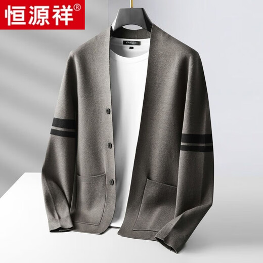 Hengyuanxiang Plush Knitted Sweater Men's Cardigan Spring Autumn Winter Korean Style Casual Thin Collarless Sweater Jacket Men's Top Men's Black Good Quality -Pure Brand 100 High-end Brand