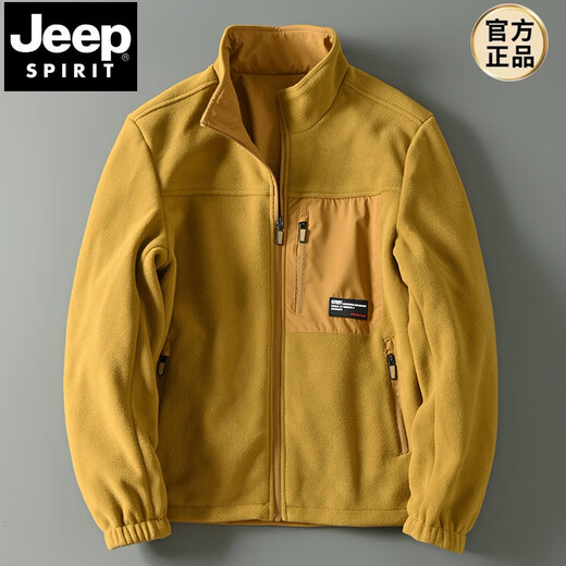 JEEP SPIRIT Reversible Autumn and Winter Casual Men's Outdoor Windproof and Waterproof Stand-up Collar Thin Velvet Warm Jacket Casual Jacket Trendy Black (8915) 2XL (145-160Jin Jin equals 0.5kg)